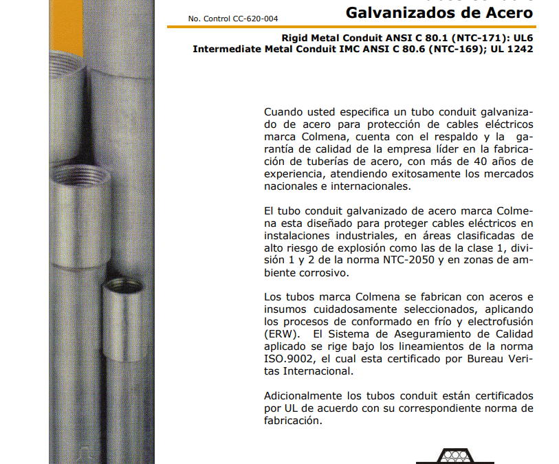 Catálogo 2004 Colmena Conduit Tubos Galvanizados en Acero
