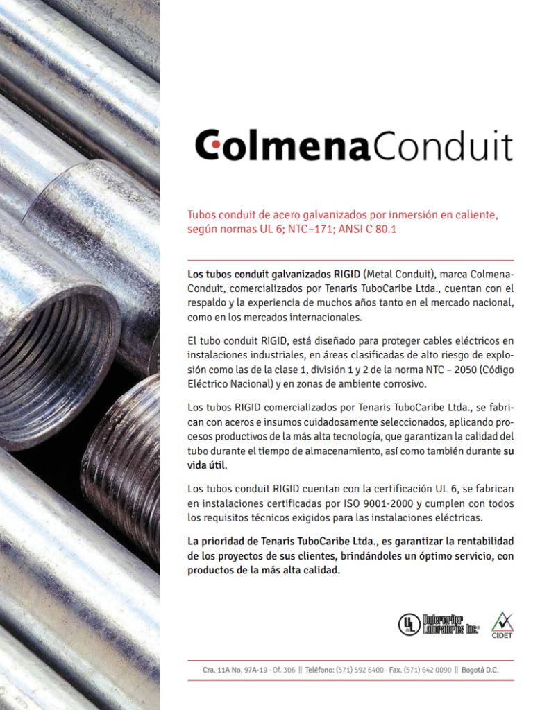 Catálogo 2017 Colmena Conduit Línea Tubos Galvanizados RIGID