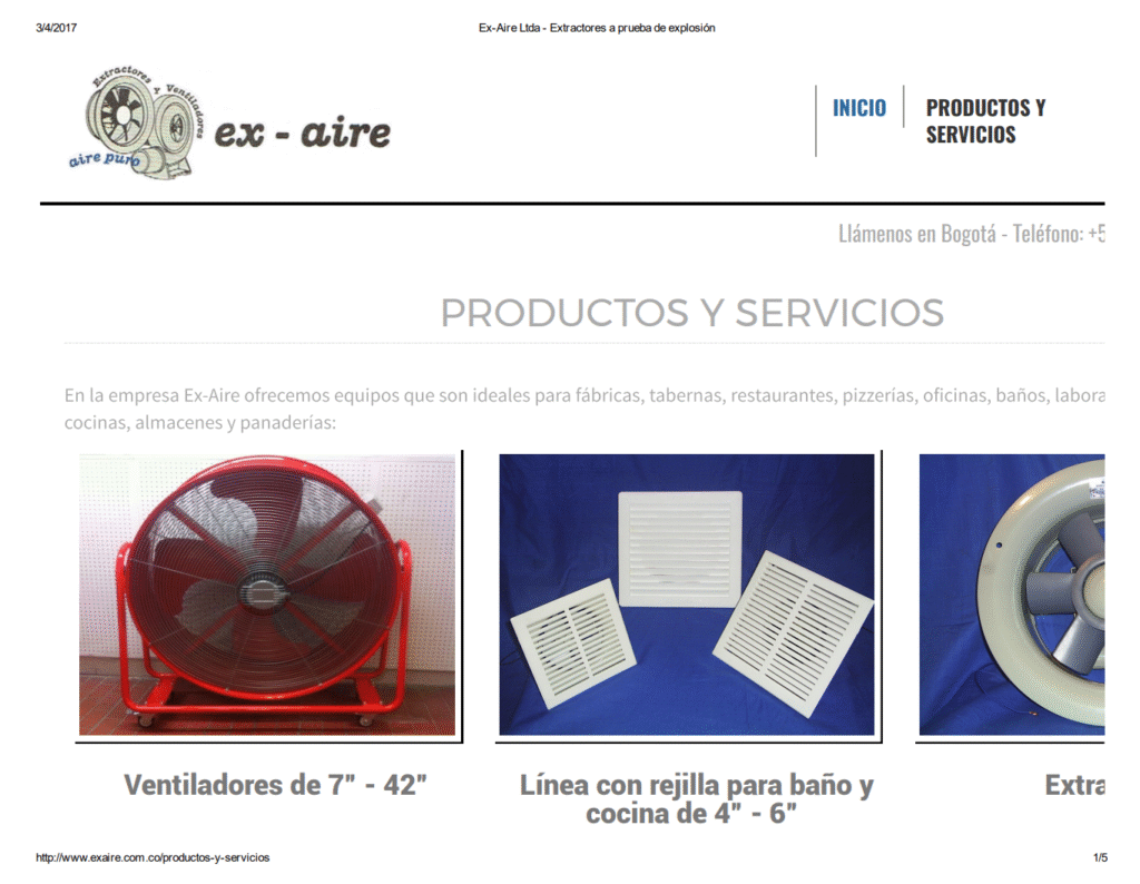 Catálogo 2017 Ex­Aire Extractores a Prueba de Explosión