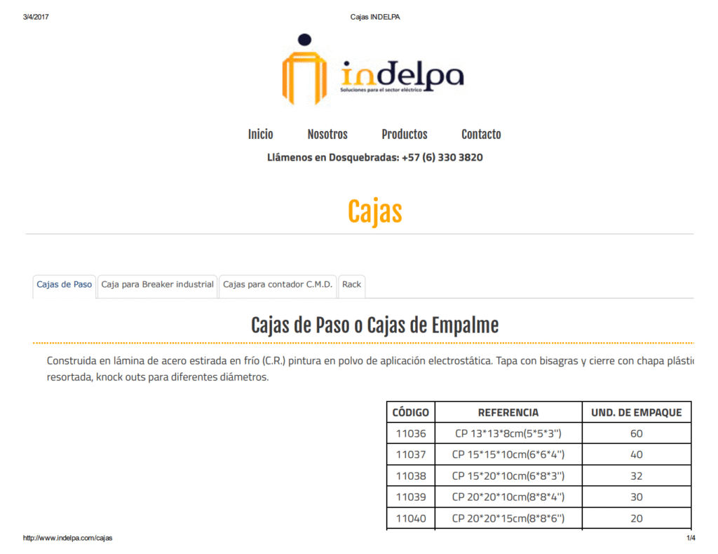 Catálogo 2017 Indelpa Cajas de Paso o Cajas de Empalme