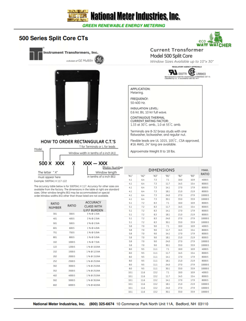 Catálogo 2017 National Meter TC de Núcleo Dividido Serie 500