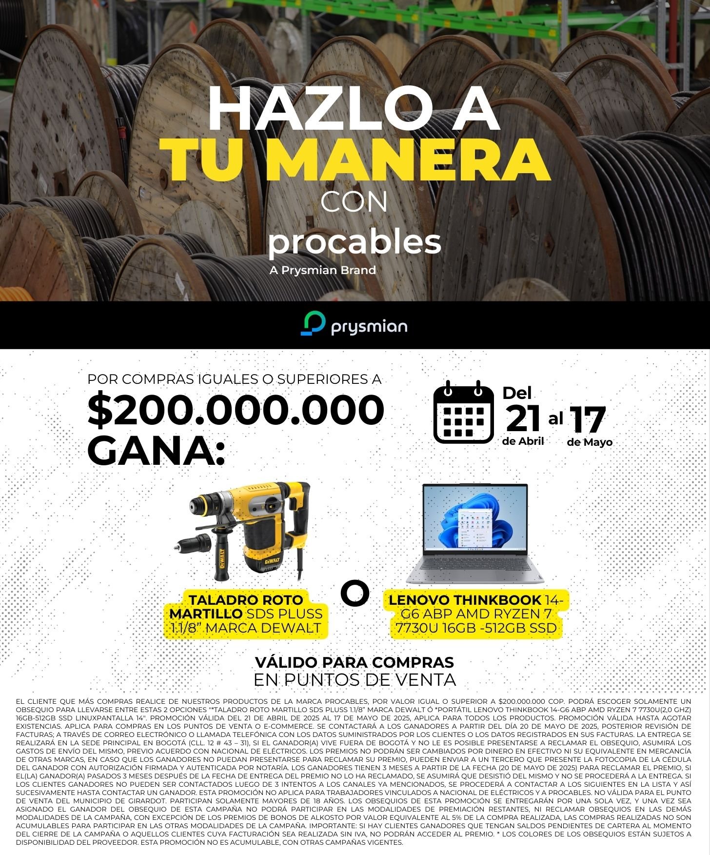 Hazlo a tu manera con Procables-Taladro o Computador Términos y Condiciones