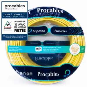 Alambre prc THHN 12 amarillo por metro Prysmian - Procables ref. 31353080006R 23 Alambre prc THHN 12 amarillo por metro Prysmian - Procables ref. 31353080006R