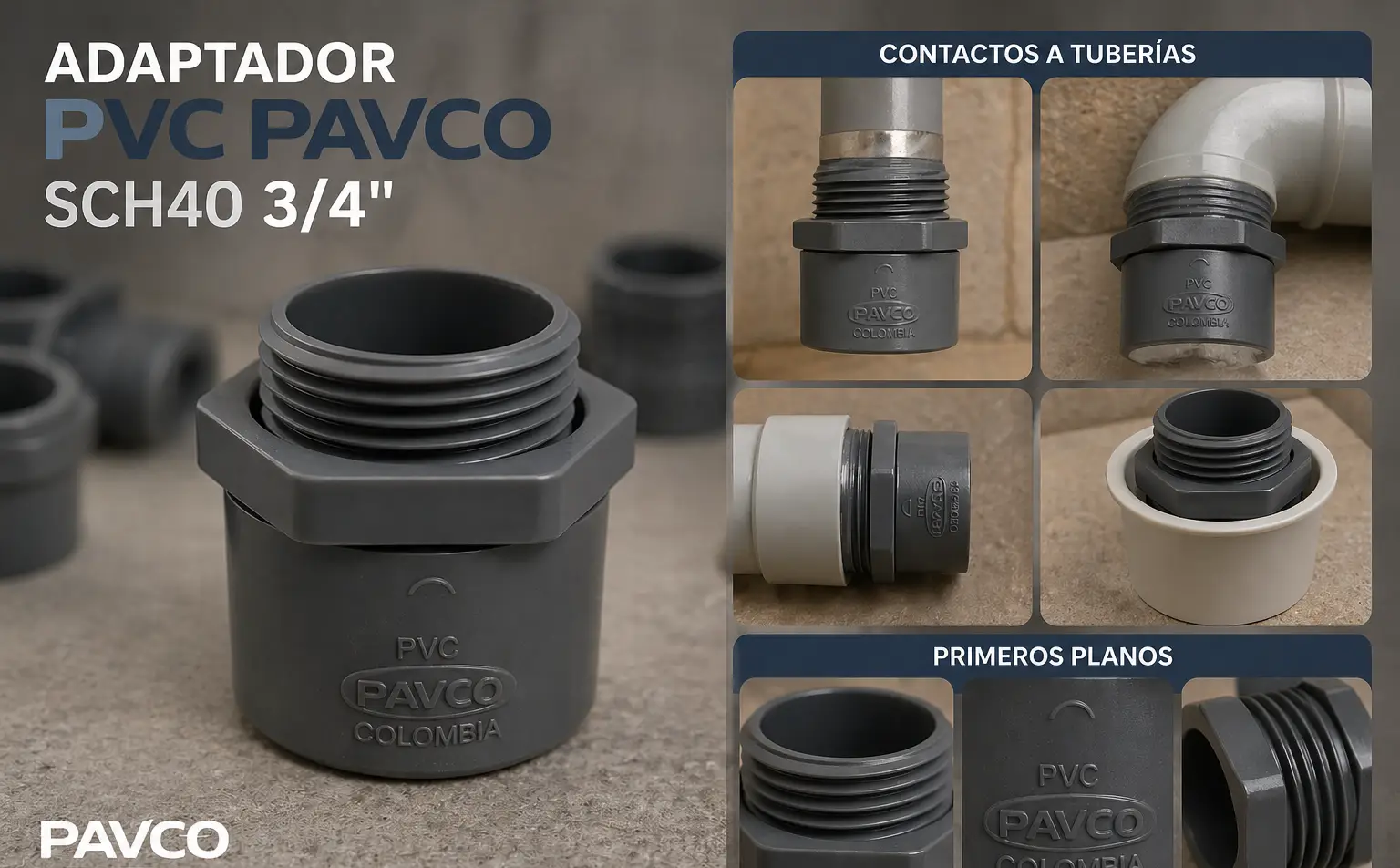 Adaptador PVC Pavco SCH40 34'' gris ref. 2909663