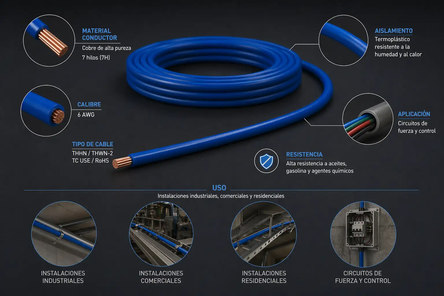 Cable THHN-2 tc 7H cobre Prysmian - Procables 6 azul 