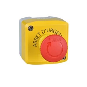 Estación de control - plástico - tapa amarilla - 1 pulsador seta rojo 40mm - girar para desbloquear - 1 NA + 2 NC - SCHNEIDER XALK178G