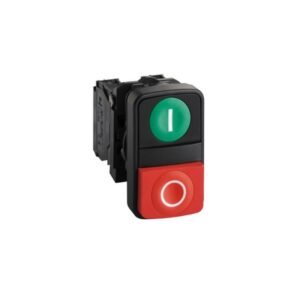 Pulsador de dos accionadores verde+rojo 22mm - retorno de resorte - 1 NA + 1 NC - SCHNEIDER XB5AL73415