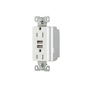 TOMA DECORATOR DOBLE CON POLO A TIERRA + 2 TOMAS TIPO USB COOPER EATON - COOPER-EATON TR7755W-7765WBOX