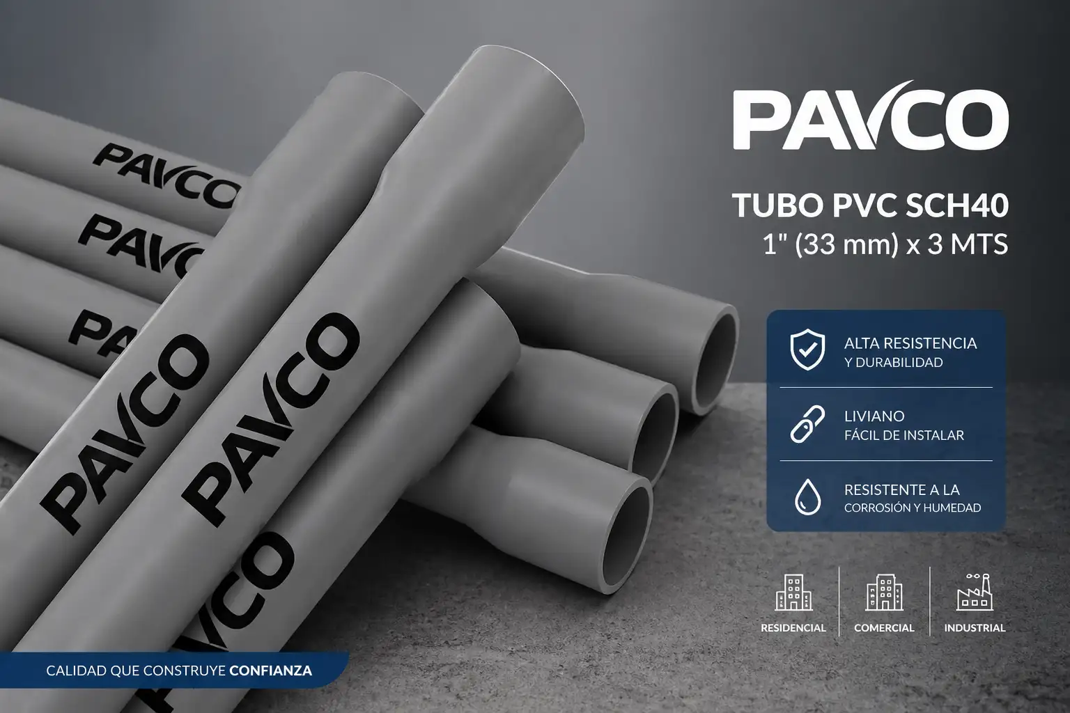 Tubo PVC Pavco SCH40 1'' 3M gris