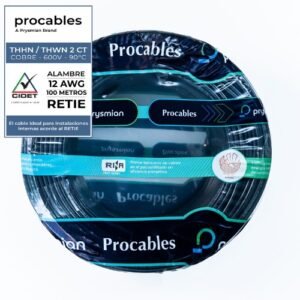 Alambre prc THHN 12 negro por metro Prysmian - Procables ref. 31353080001R