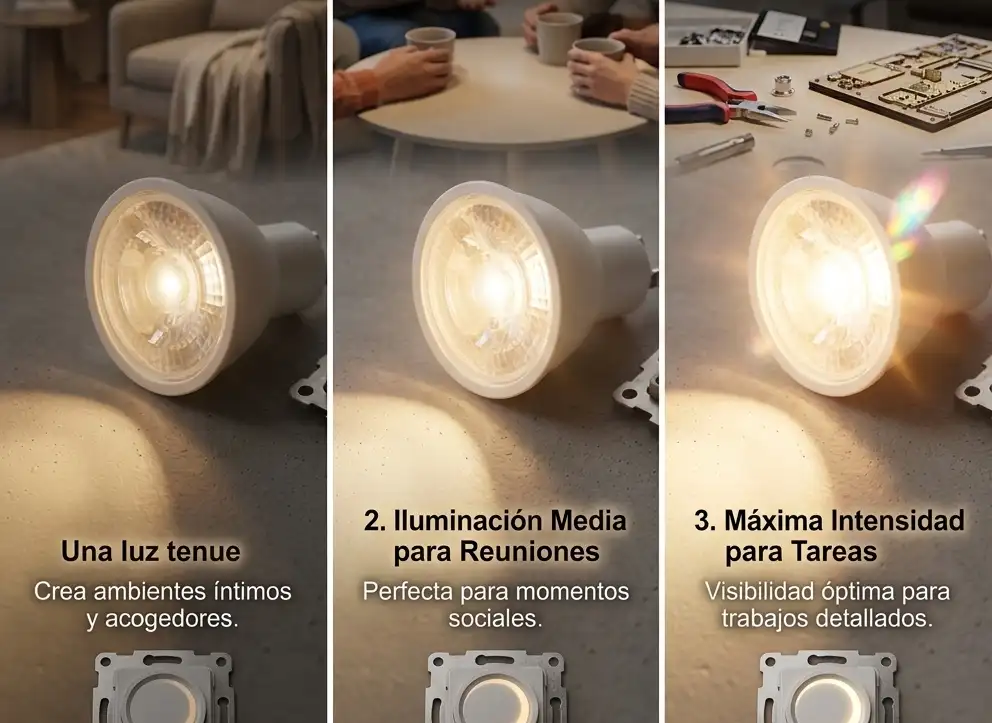 Bombillo LED GU10 dimerizable potencia de 7 vatios temperatura de color 3000 grados kelvin Sylvania