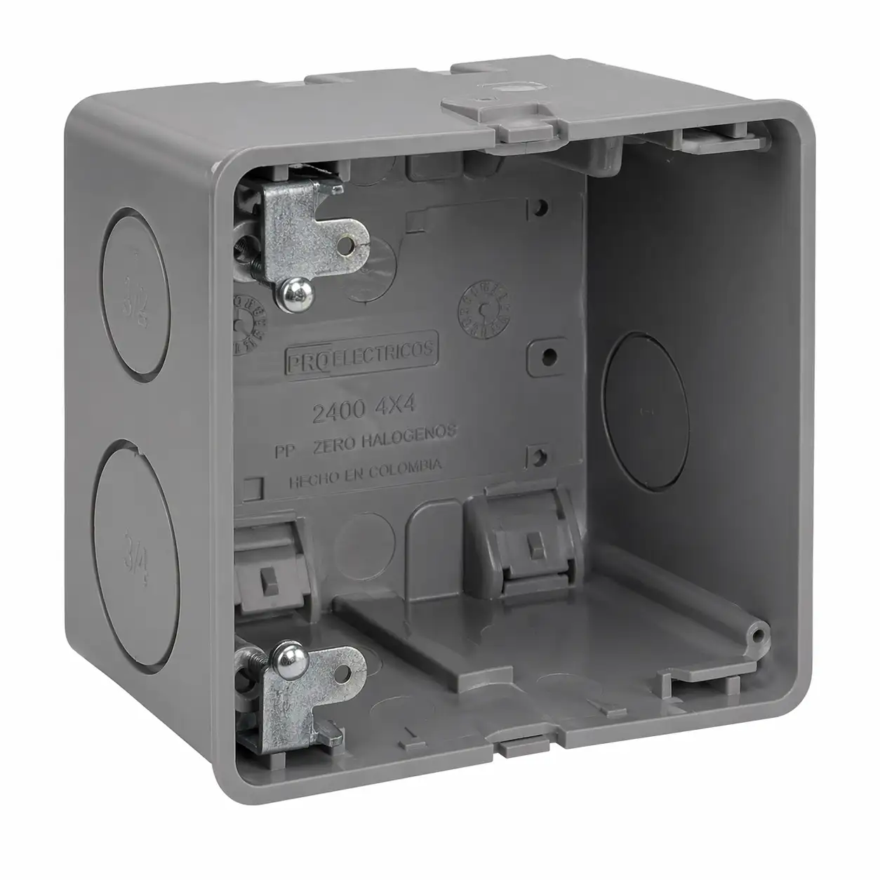 Caja plástica cuadrada polipropileno zero halogenos 2400 4X4 gris Proelectricos ref. 1121E00130