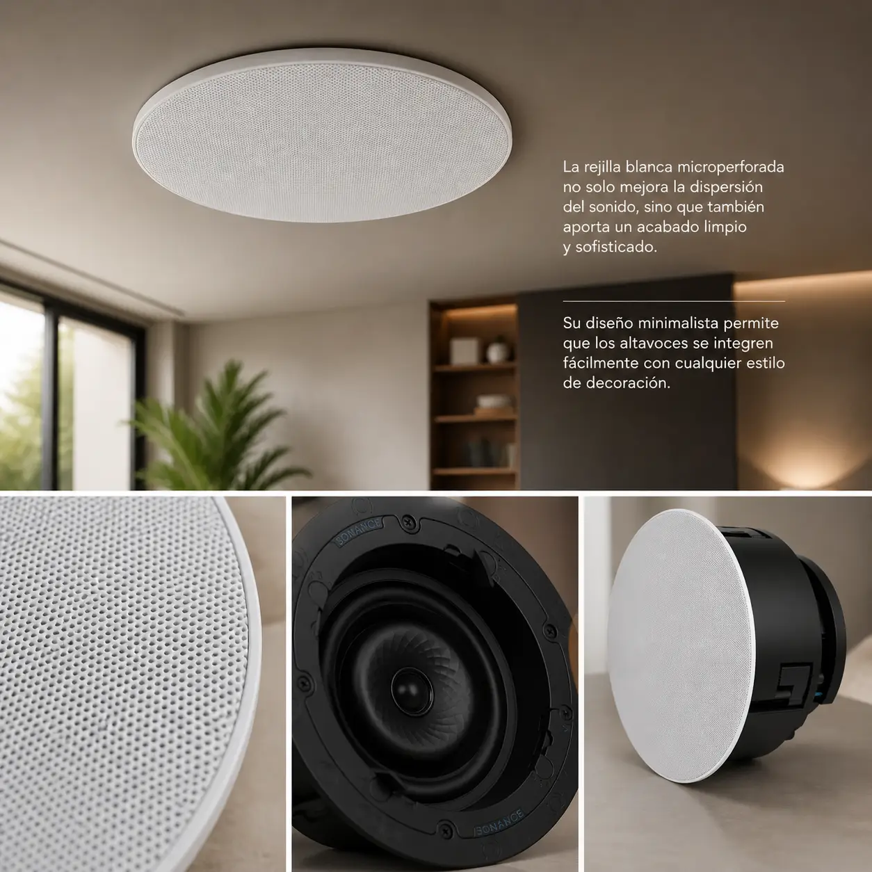 Altavoces de techo redondos 6 con rejilla blanca microperforada (par)