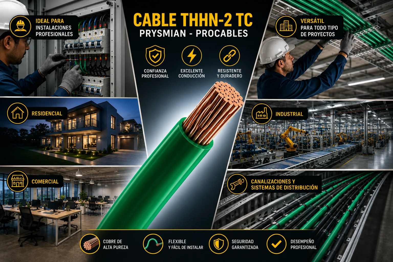 Cable Thhn-2 Tc 7H Cu Prc 6 Verde Prysmian - Procables Ref. 31353169905C 
