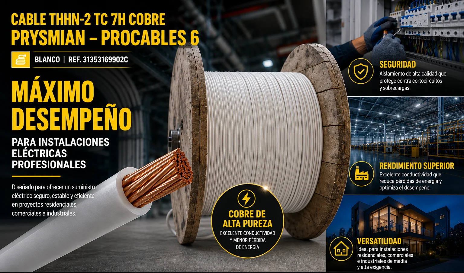 26CP06B Cable THHN-2 tc 7H cobre Prysmian - Procables 6 blanco