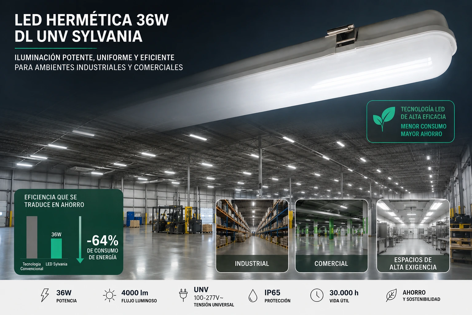 Led Hermetica 36W Dl Unv Sylvania Ref. P25609-36