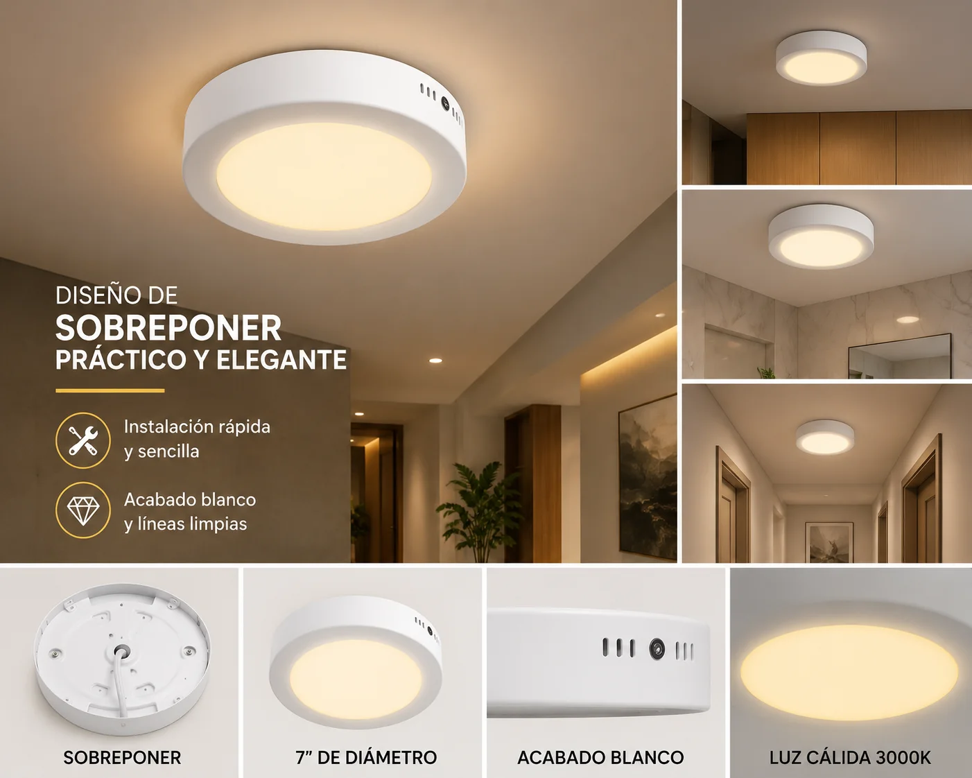 Bala Led Tl Sobreponer 7» 12W 3000K 720Lm Tecnolite Ref. 12Ptlledc30Mvb 