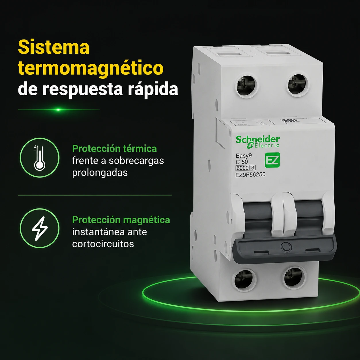 Breaker Riel Easy9 2X50A Icu 6Ka 230 V Schneider Ref. Ez9F56250 