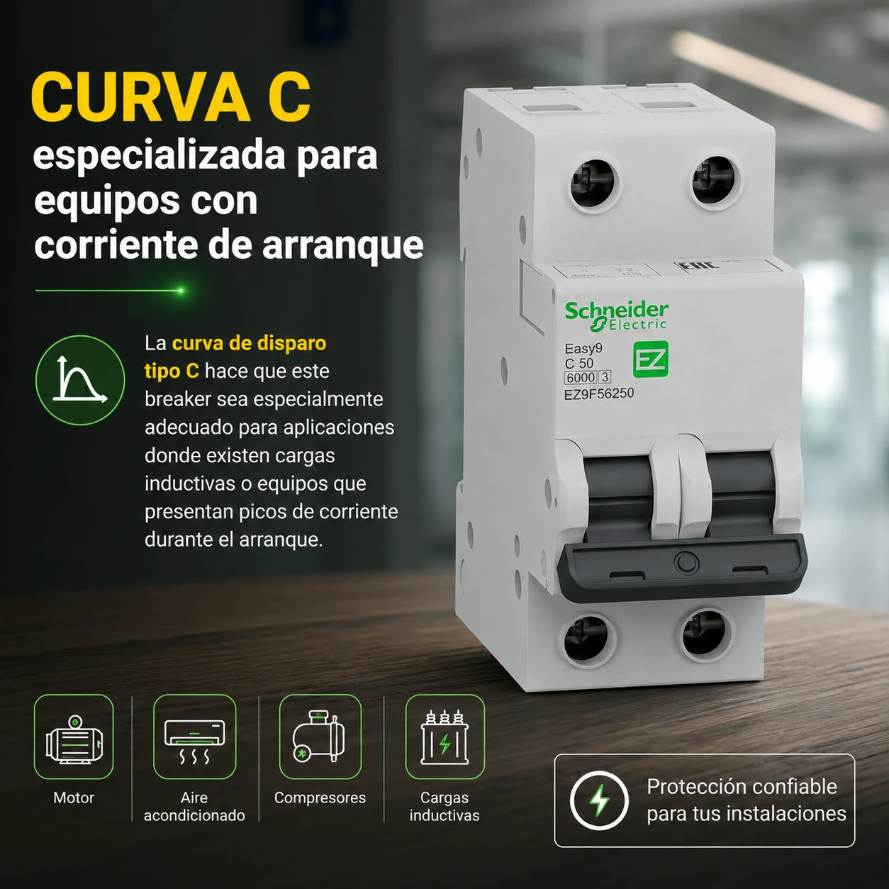 Breaker Riel Easy9 2X50A Icu 6Ka 230 V Schneider Ref. Ez9F56250
