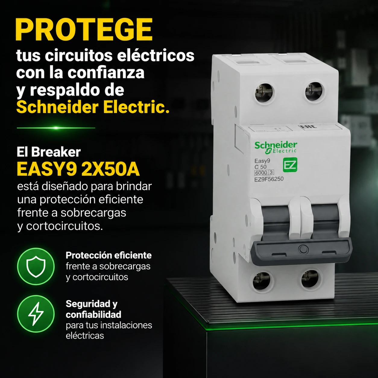 Breaker Riel Easy9 2X50A Icu 6Ka 230 V Schneider Ref. Ez9F56250