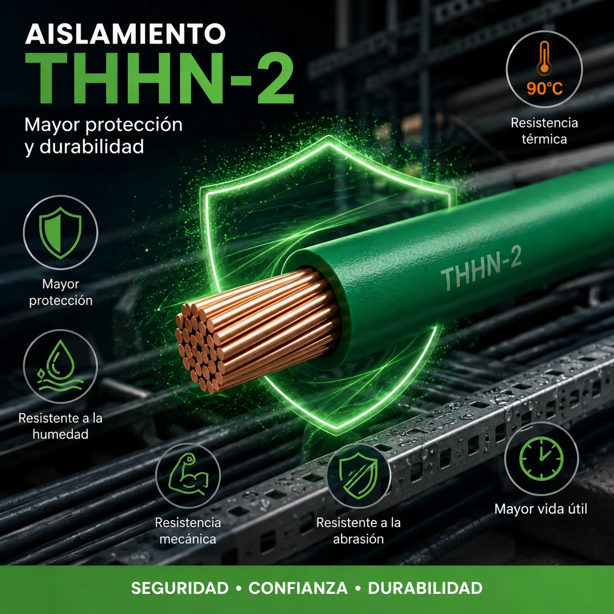 Cable Thhn-2 Tc 7H Cobre Prysmian - Procables 8 Verde Ref. 31353149905C 