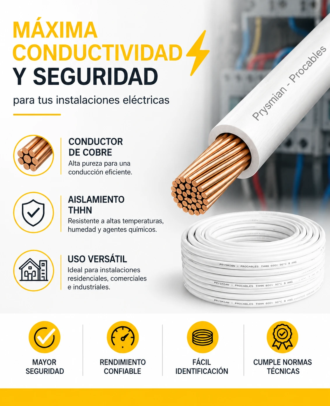 Cable De Cobre Aislado No 8 Awg Thhn-2 Tc 7 Hilos Color Blanco Metro Prysmian – Procables Ref. 31353149902C