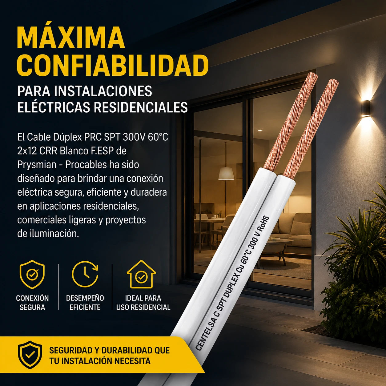 Cable Duplex Prc Spt 300V 60°C 2X12 Crr Blanco F.esp — Prysmian – Procables