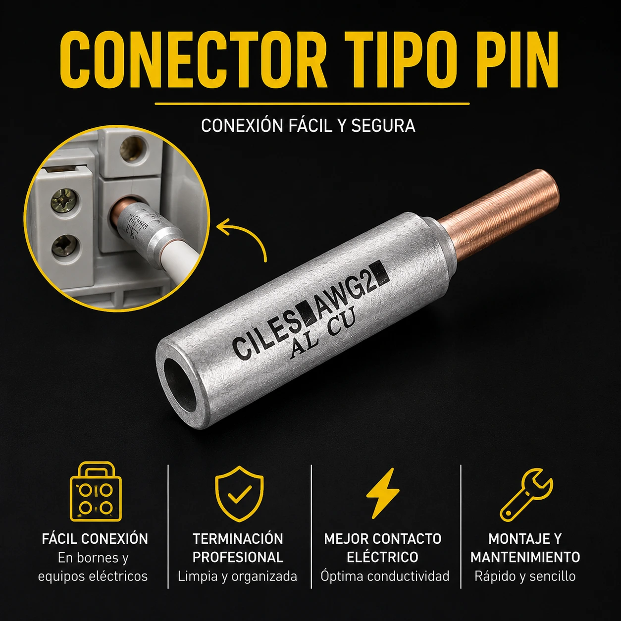 Conector Bimetalico De Pin Cu-Al 4-Awg 65A-Pblanco – 16 Ciles Ref. Pt850304