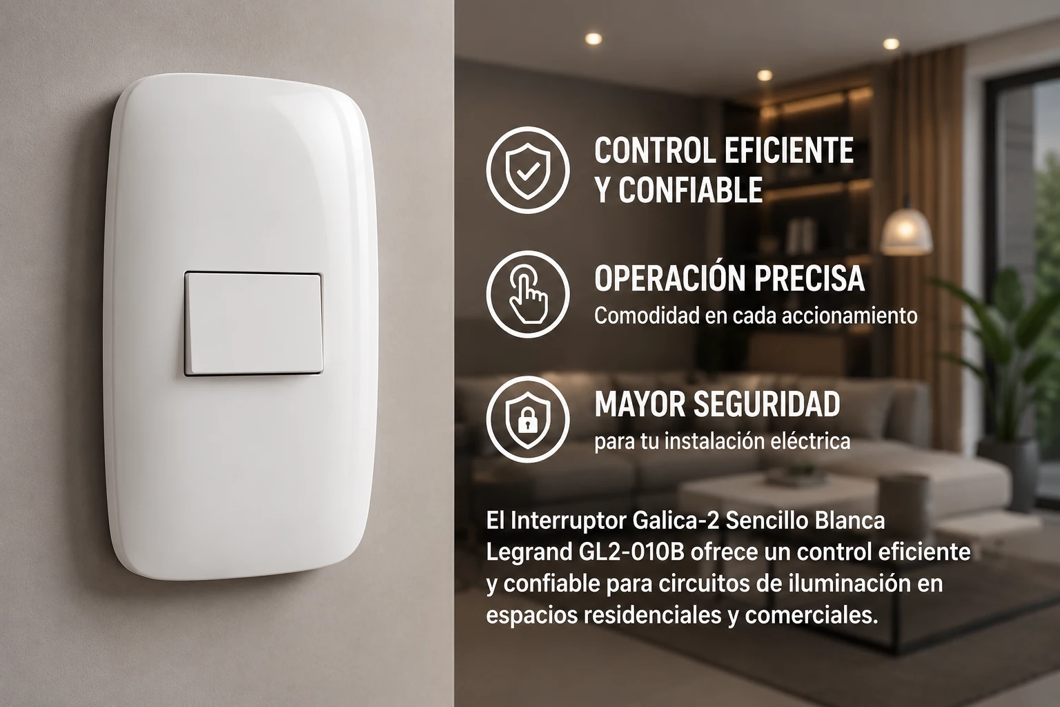 Interruptor Galica-2 Sencillo Blanca Legrand Ref. Gl2-010B 