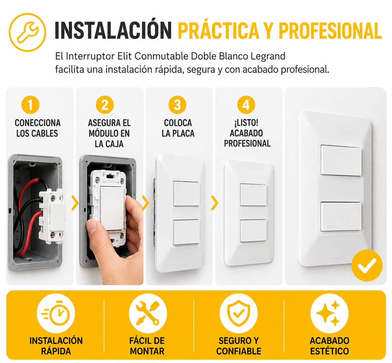Interruptor Elit Conmutable Doble Blanco Legrand Ref. 684022 