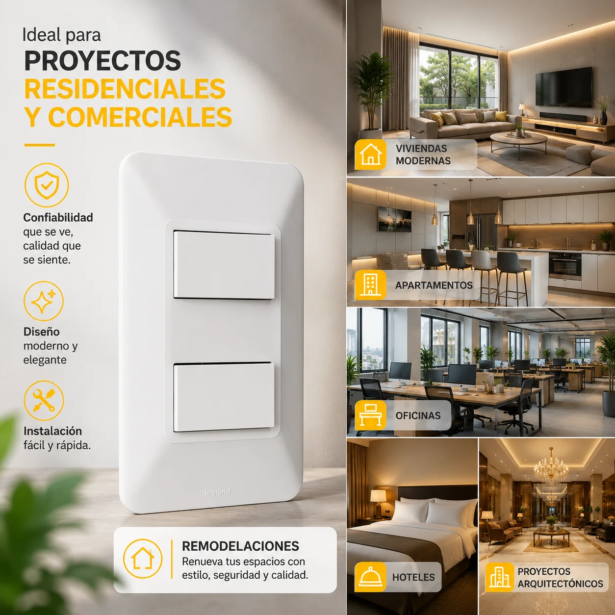 Interruptor Elit Conmutable Doble Blanco Legrand Ref. 684022