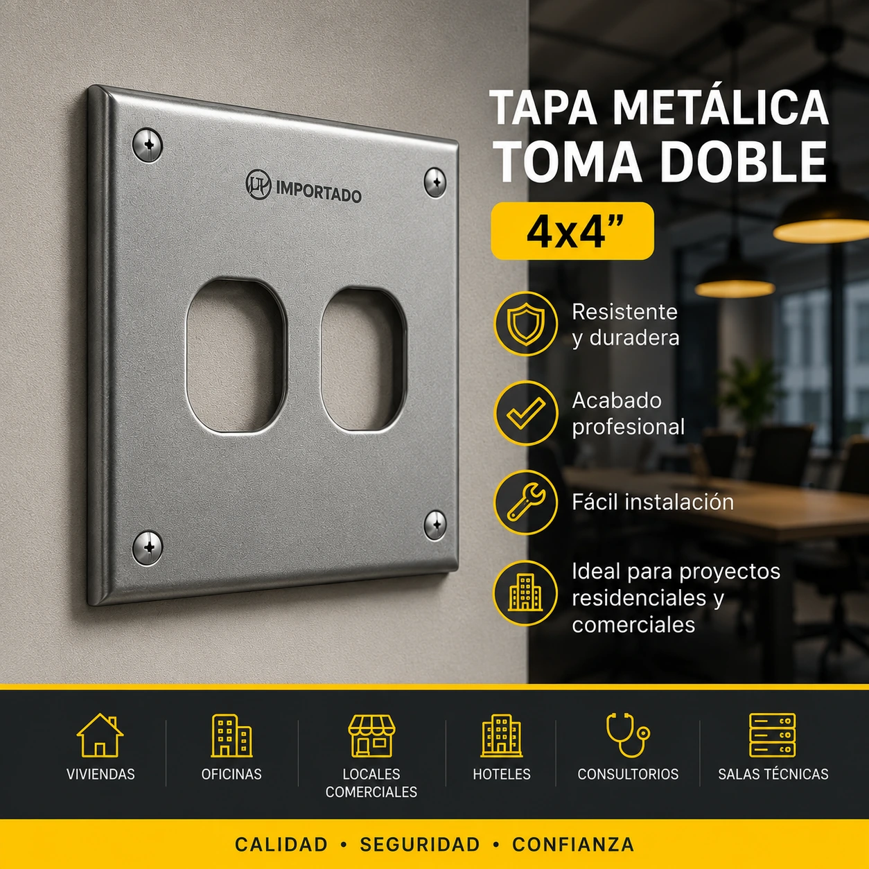 	Tapa Metalica Lamina Toma Doble 2400 4×4″ Importado 
