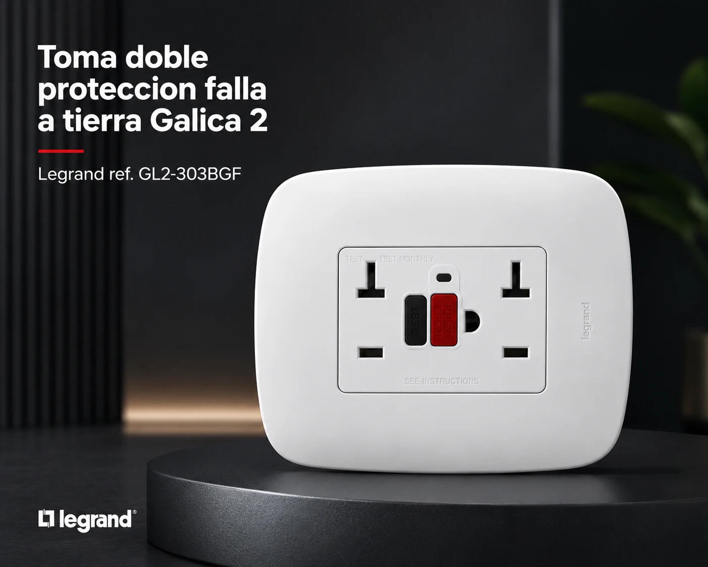 Toma Doble Proteccion Falla A Tierra Galica 2 Legrand Ref. Gl2-303Bgf 