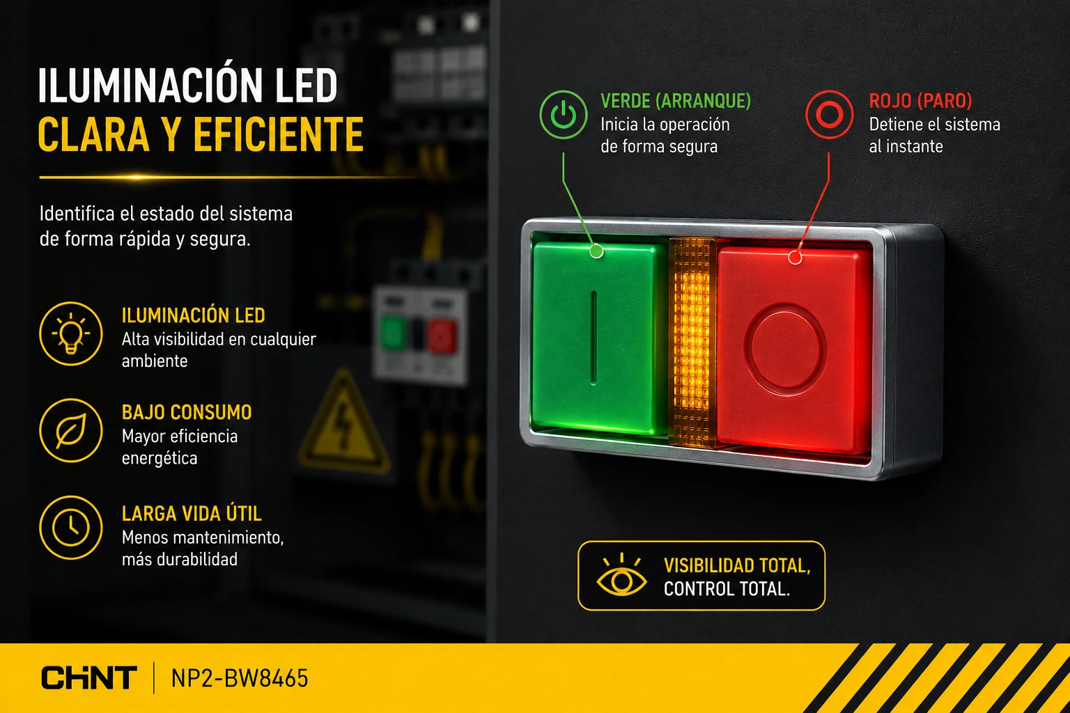 PULSADOR CHINT 22mm MET DOBLE NA+NC LED RJ/VD - REF: NP2-BW8465