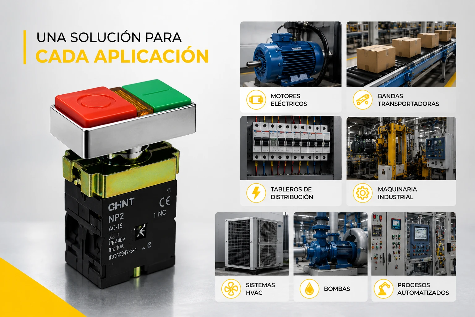 PULSADOR CHINT 22mm MET DOBLE NA+NC LED RJ/VD<br />
