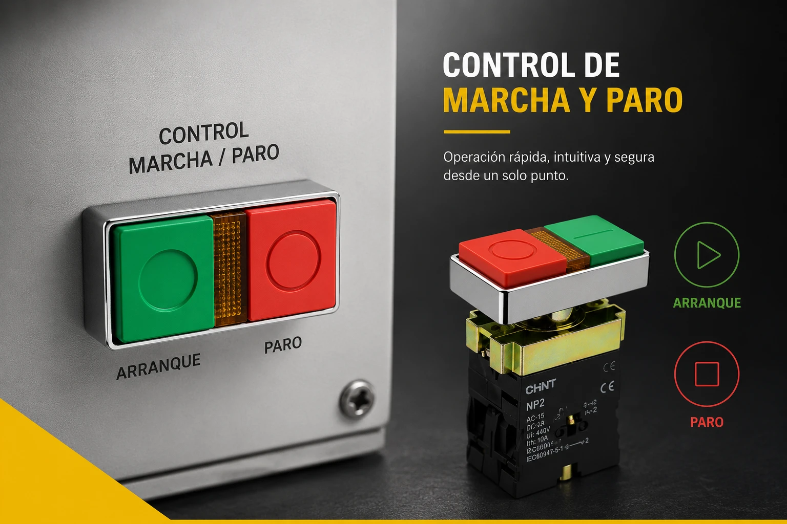 PULSADOR CHINT 22mm MET DOBLE NA+NC LED RJ/VD<br />
