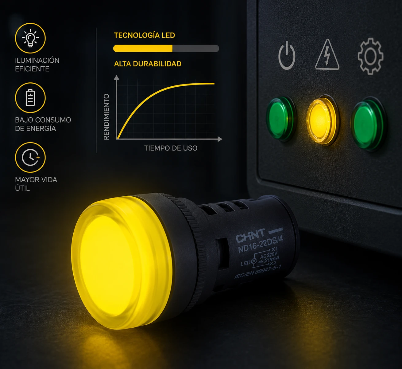 PILOTO CHINT 22mm PLAST LED 220Vac AML - REF: ND16-22DS/4A220