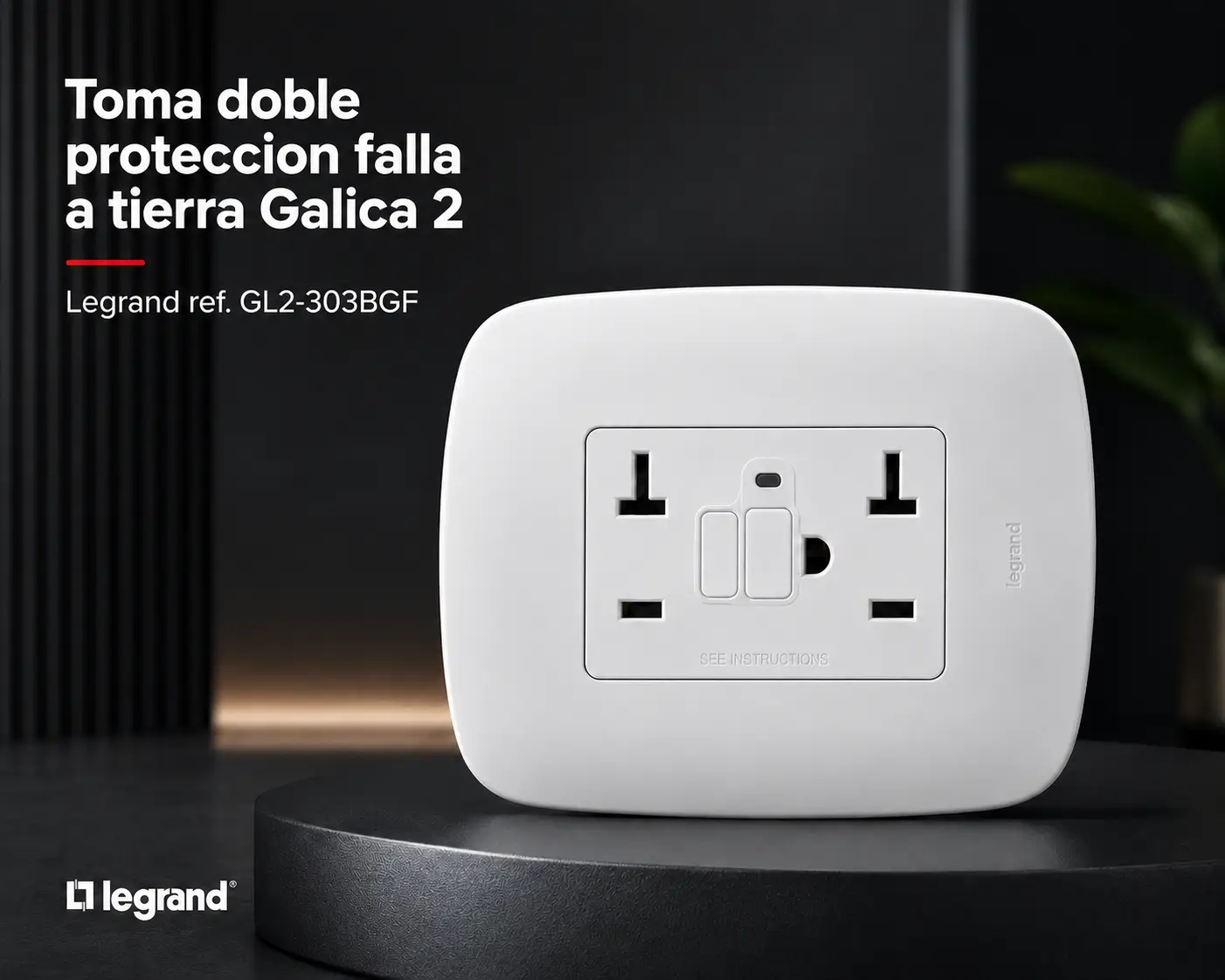 Toma doble proteccion falla a tierra Galica 2 Legrand ref. GL2-303BGF