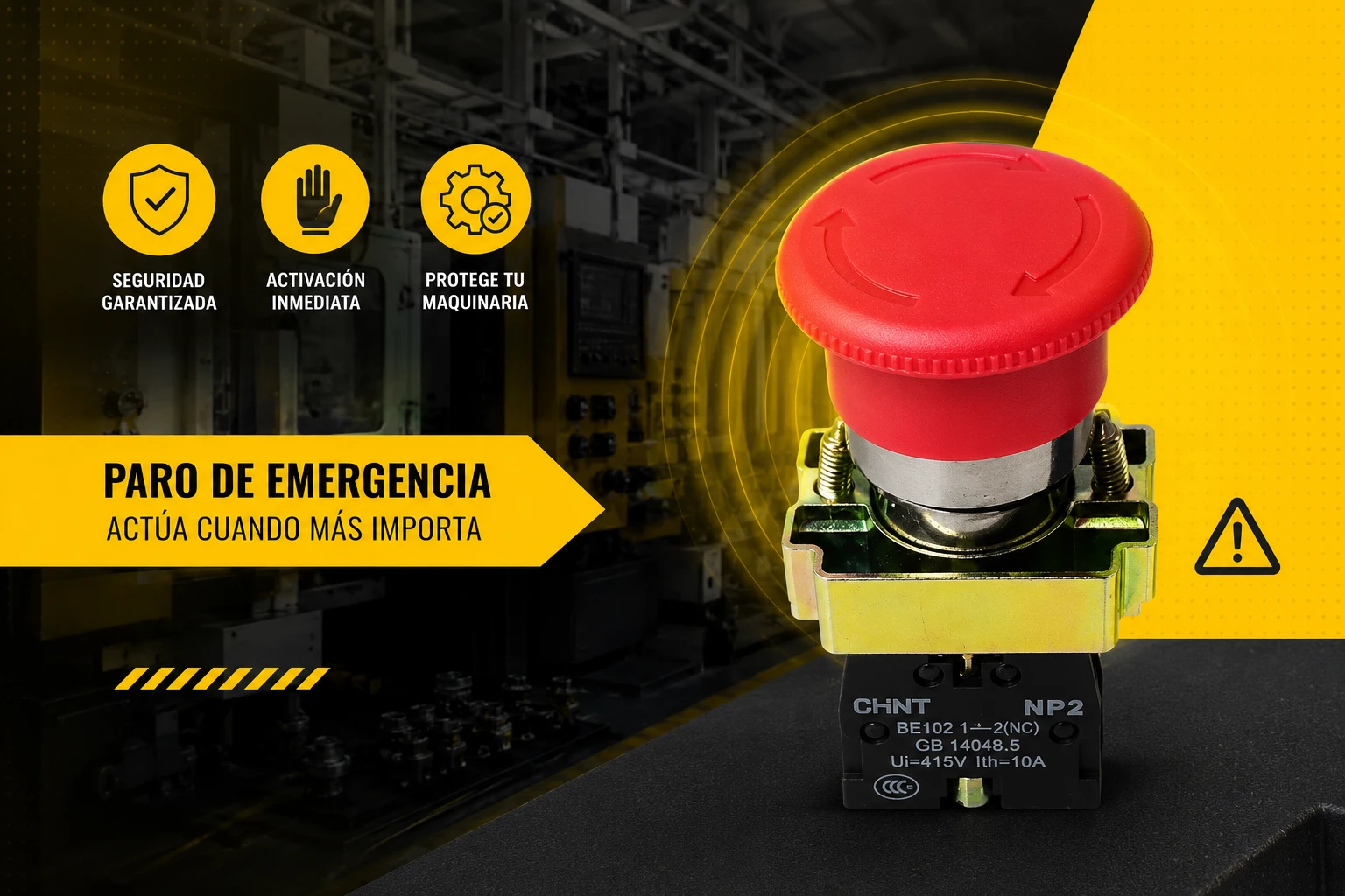 Pulsador Chint 22 Mm Metálico De Emergencia Tipo Hongo