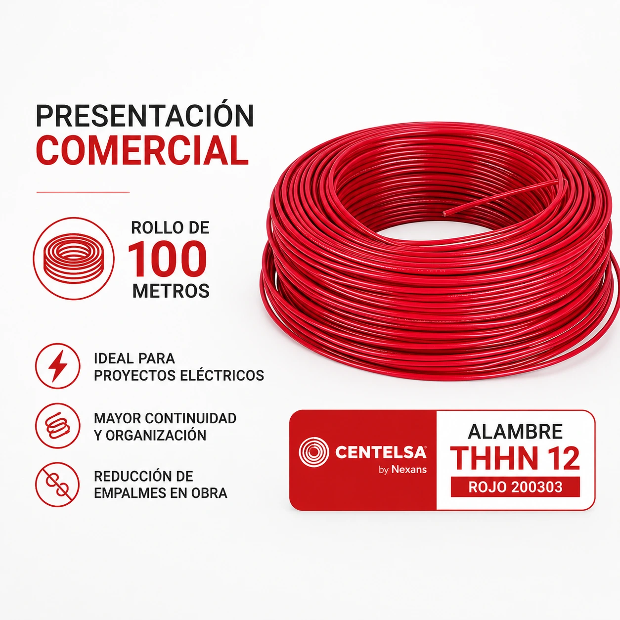 Alambre Thhn 12 Rojo Centelsa 200303