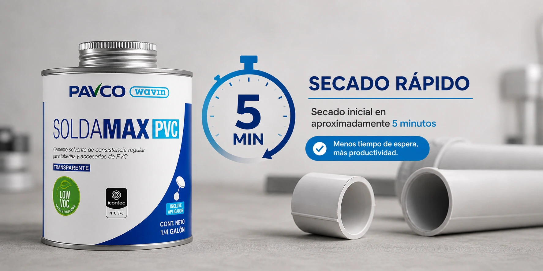  Soldadura Pvc Conduit Pavco 1/4 Galon Seca 5 Minutos Ntc 979 Ref. 2910000