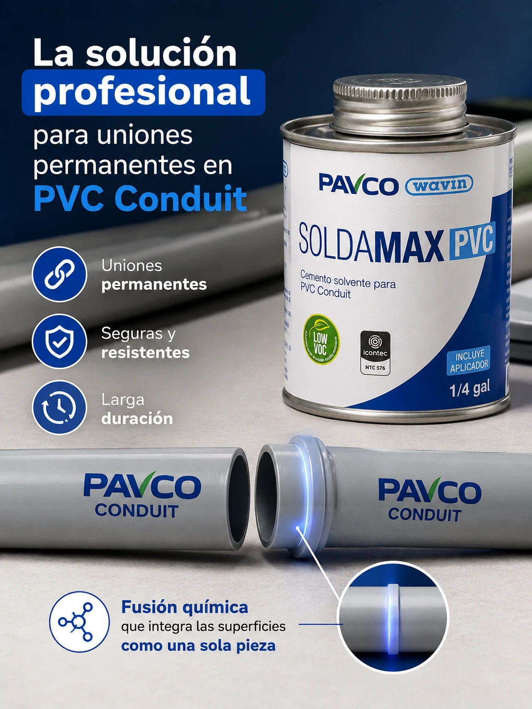 SOLDADURA PVC CONDUIT PAVCO  1/4  GL   SEC 5min<br />
