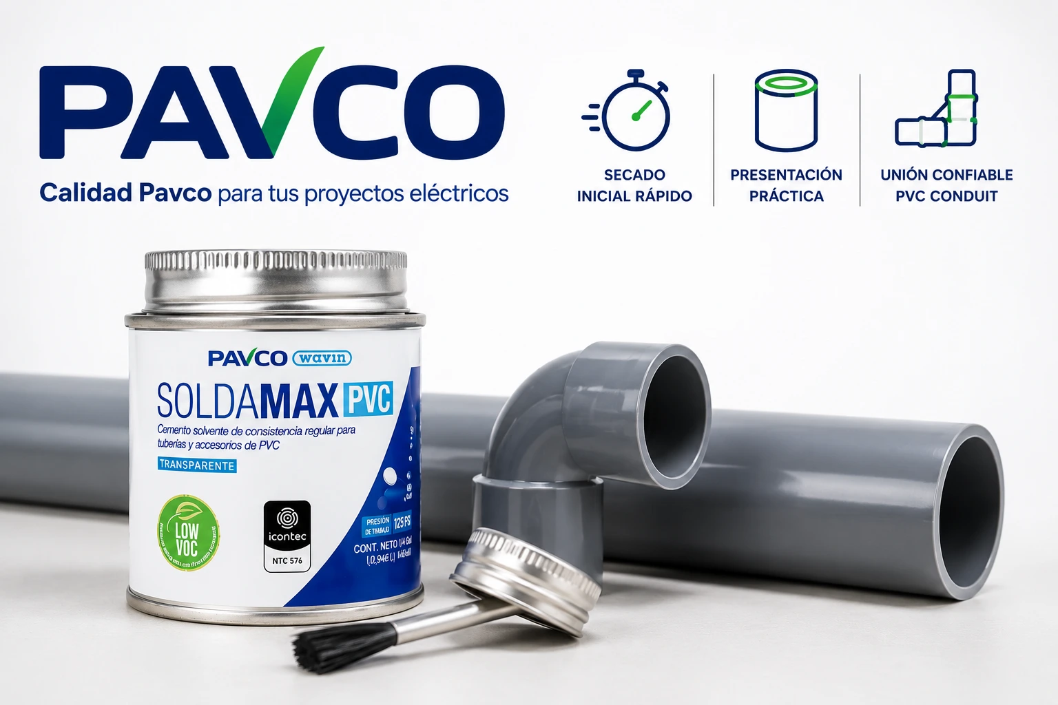 Soldadura Pvc Conduit Pavco 1/64 Galon Seca 5 Minutos Ntc 979