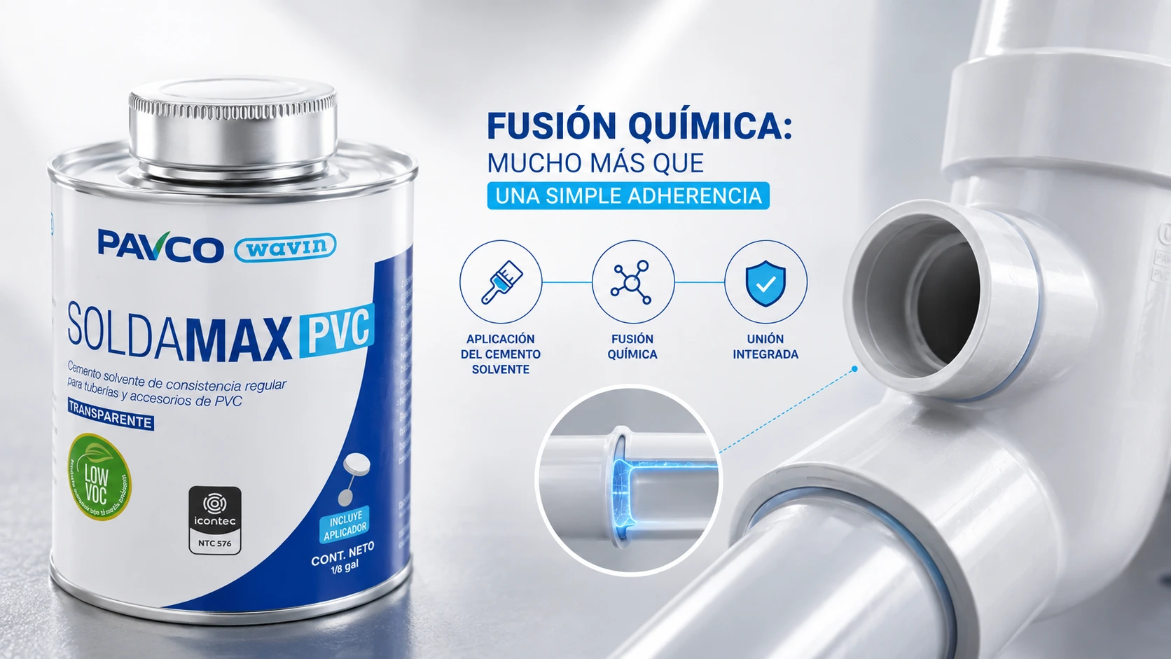 Soldadura Pvc Conduit Pavco 1/8 Galon Seca 5 Minutos Ntc 979 Ref. 2910001