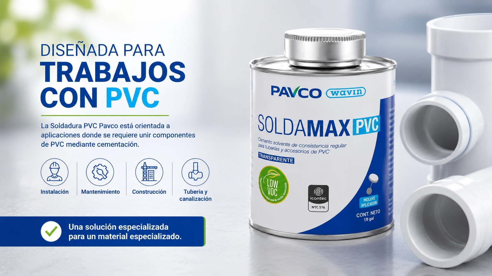 Soldadura Pvc Conduit Pavco 1/8 Galon Seca 5 Minutos Ntc 979 
