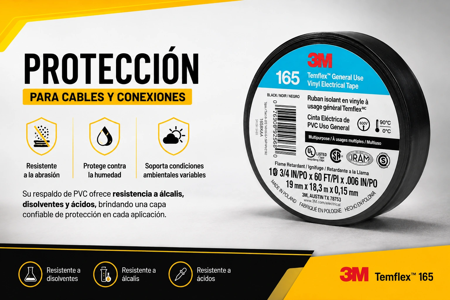 Cinta 3M Temflex-165 Negro 10M Ref. Uu010341236