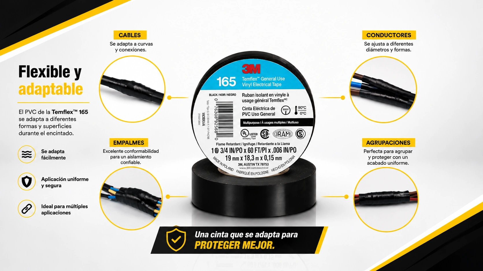 Cinta 3M Temflex-165 Negro 10M Ref. Uu010341236