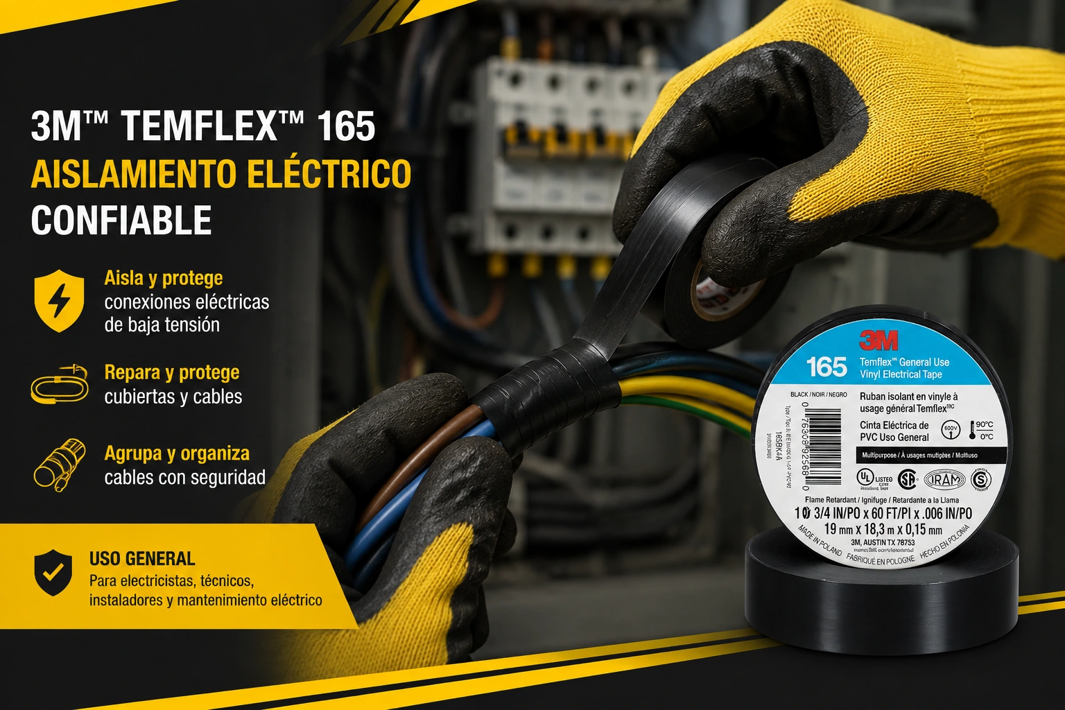 Cinta 3M Temflex-165 Negro 10M Ref. Uu010341236