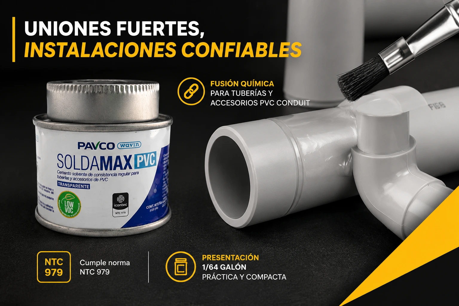 Soldadura Pvc Conduit Pavco 1_64 Galon Seca 5 Minutos Ntc 979