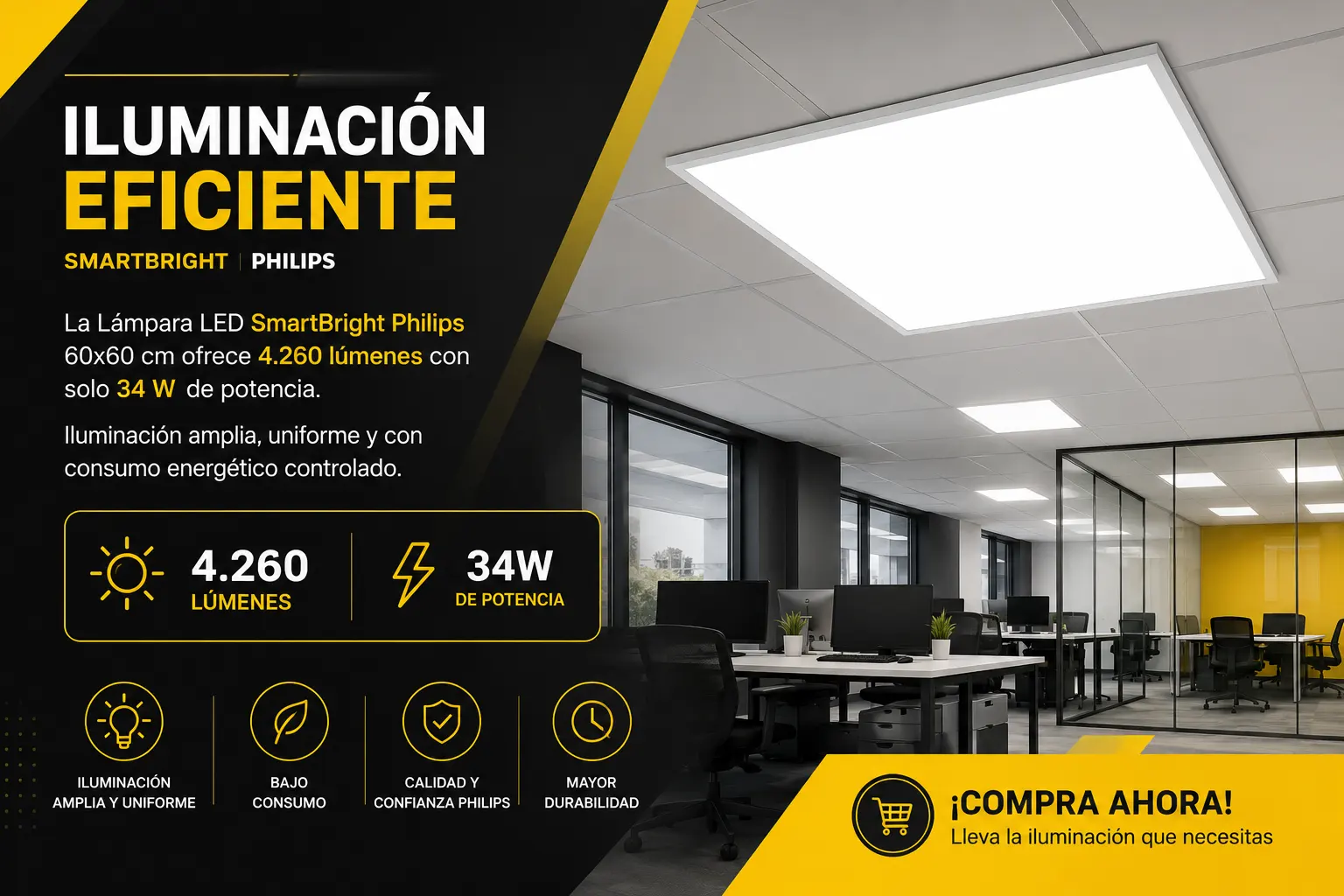Lámpara Led 60X60 34W 4000K 4260Lm 50H* Smartbright Philips Ref. 911401857385